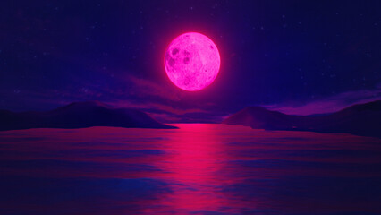 blood moon over the sea