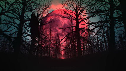 Blood Moon night in Horror Forest