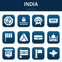 india icon set. Vector thin line illustrations related with Yin yang, Float and Headdress