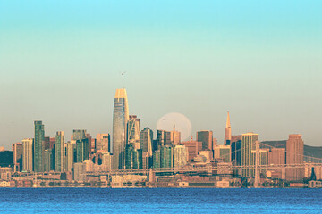 Fototapeta na wymiar San Francisco city skyline at moonset
