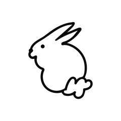 Vector simple black line bunny illustration for Easter hand drawn. Single spring holiday animal picture in doodle style. Design for stickers, social media, cards, packaging, printing.