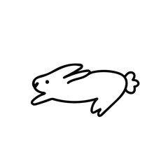 Vector simple black line bunny illustration for Easter hand drawn. Single spring holiday animal picture in doodle style. Design for stickers, social media, cards, packaging, printing.