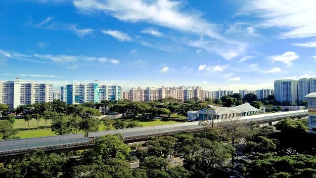 
Morning Timelapse of Singapore neighbourhood in good sunny weather with transportation
