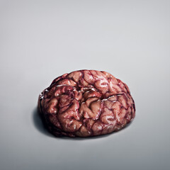 Brainssssss..... A human brain lying on a grey background.