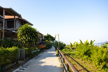 View of Chiang Khan Old Village during misty morning.The Village along the Mekong River are Thai-Laos border, which is now a famous tourist attraction of Loei Province Thailand.