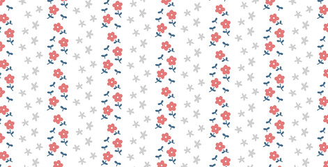 赤い花のかわいいパターン　シームレス壁紙背景装飾イラスト