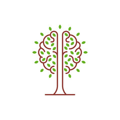 Brain tree, growing, psychology. Vector outline logo icon template