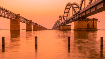 Fototapeta na wymiar Rajamundry Godavari Bridge