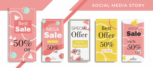 Set 5 of Social Media Networks Stories sale Banner Background, Mobile App, Poster, Flyer, Coupon,Smartphone Advertisement  Template Story,Liquid Abstract Modern. editable template eps 10 vector