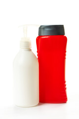 two cleaners for home cleaning, isolated on white background