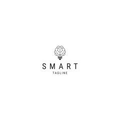 Brain bulb line art logo icon design template