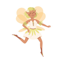 Cute Girl Fairy Flying with Wings and Smiling Vector Illustration