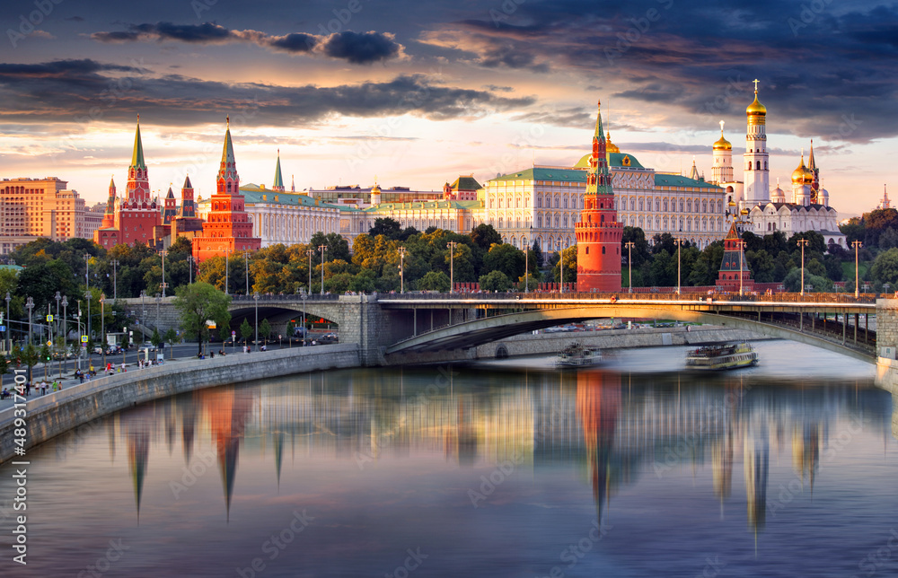 Wall mural Russia, Moscow city skyline at sunset