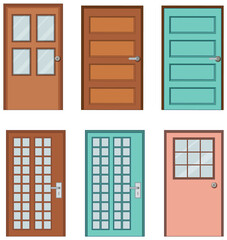 Set of wooden door on white background