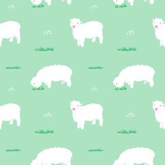 Seamless Pattern Repeatable Texture Summer Spring Cute Lamb Sheep Nature
