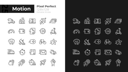 Motion pixel perfect linear icons set for dark, light mode