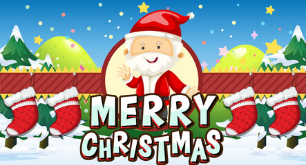 Merry Christmas banner design with Santa Claus in cartoon style