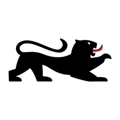 A lion with its front paw raised. Stylized under heraldic images, a drawing of a lion with a black body and a red tongue. The symbol of the German city. Vector illustration isolated on a white backgro
