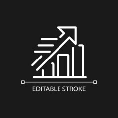Growing statistics pixel perfect white linear icon for dark theme