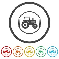 Farm tractor logo ring icon, color set