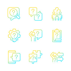 Solving different questions gradient linear vector icons set
