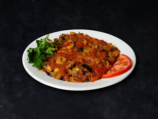 Traditional Turkish food; eggplant meze (Turkish name; saksuka)