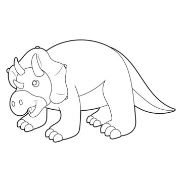 Coloring book for kids, triceratops dinosaur. Vector isolated on a white background