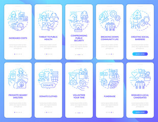 Awareness of issue blue gradient onboarding mobile app screen set