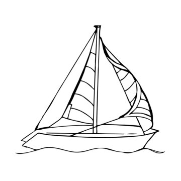 A doodle-style sailboat isolated on a white background.Vector yacht can be used in summer designs.