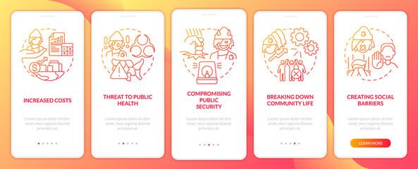 Homelessness impact on society red gradient onboarding mobile app screen