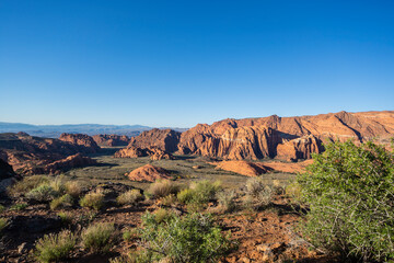 Scenery with a view of the mountains and grassland in the area of Snow Canyon, Utah, the U.S.