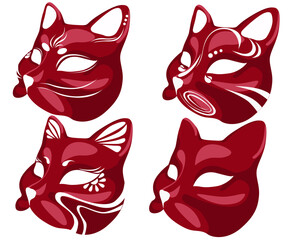 Japanese fox mask four types. The kanji written on the face are called 