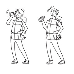 Camping girls hydrating, climbing girls.