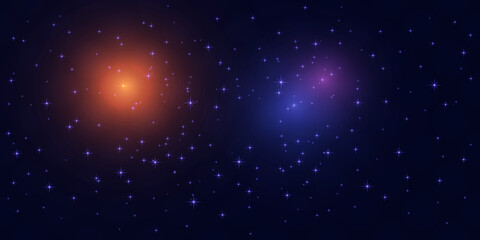 Dark Spotted Starry Sky with Glowing Nebulae - Abstract Background, Vector Design