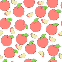 seamless pattern with red apples on white background