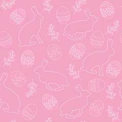 Foto op Aluminium seamless easter pattern with hares and eggs on pink background © Елизавета Семенова