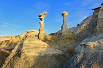 the incredible,  eroded conversing hoodoo rock formations in the hunter wash section of the bisti...