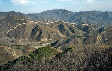 The Great Wall of China a series of fortifications. Beijing. China. Steep stairs. Decending. Mountains.