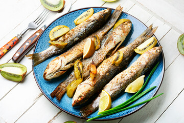 Baked fish pelengas, seafood