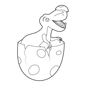 Coloring book for kids, dinosaur baby Tyrannosaurus in an egg. Vector isolated on a white background.