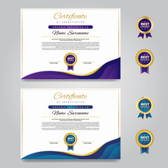 Obraz premium Elegant Purple and Turquoise Certificate Design Template with Wavy Texture