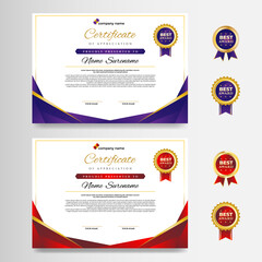 Obraz premium Gold Purple and Red Certificate Design Template With Tag