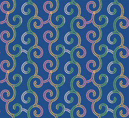 Japanese Colorful Swirl Line Branch Vector Seamless Pattern