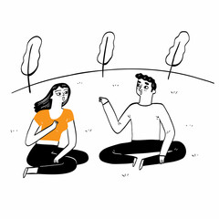 Couple are relax and talking in the park.