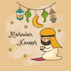 background of Ramadan kareem with lanterns and people praying