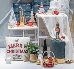 Christmas-themed studio scene with various ornamental objects