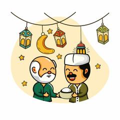 Funny illustration of giving zakat in the month of Ramadan