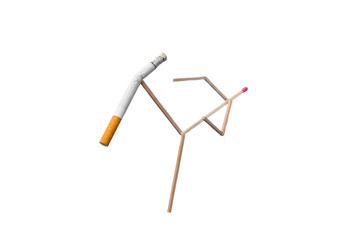 Quit Smoking Concept - match man kicks off a cigarette