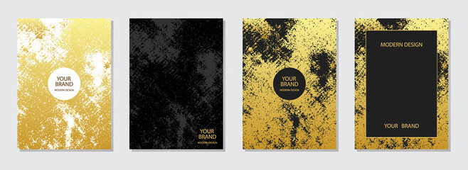 Cover design set. Creative backgrounds, golden grunge texture, insert for text and advertising, vertical templates collection. Stylish decoration for brochure, catalog, book, poster, flyer design.