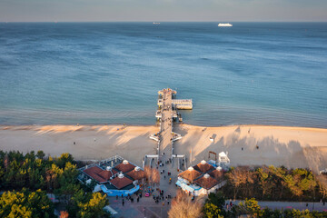 Obraz premium Pier in Brzezno and the beach of the Baltic Sea in Gdansk. Poland